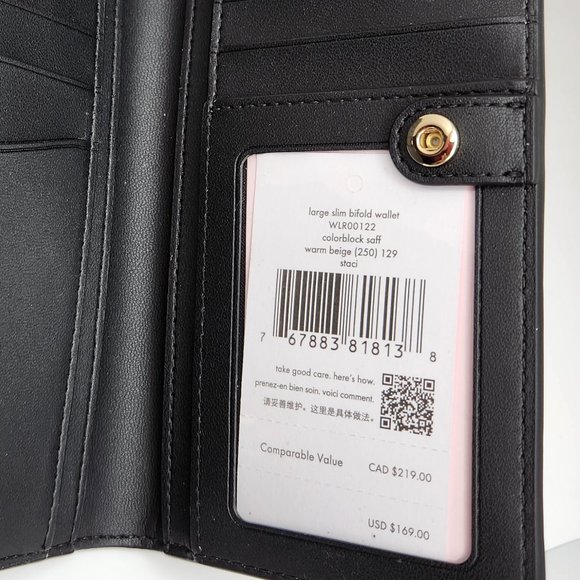 Kate Spade Slim Billfold Wallet - Saffiano Leather - Beige and Black - NWT - Picture 5 of 5